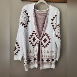 NWOT Aztec Patterned White and Burgundy Women's Cardigan Sweater